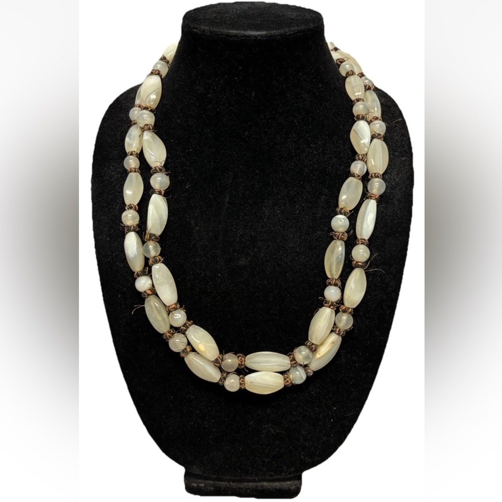 Vintage Polished Agate 52in Handknotted Necklace #5278